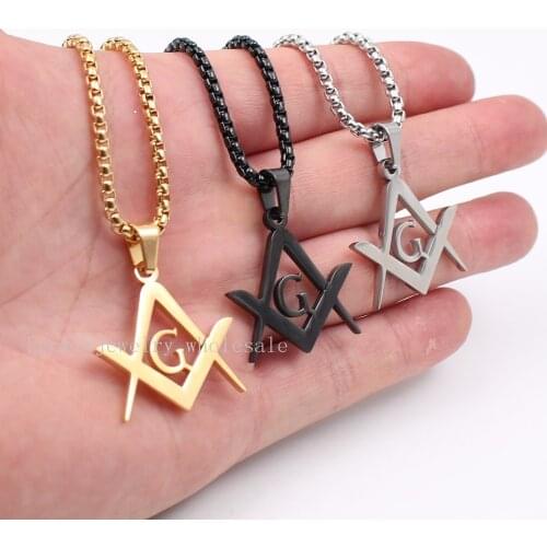 Gold/black Stainless Steel Masonic Symbol Freemason Pentagram religion Jewelry Mens 18-30'' Rolo CHAIN necklace