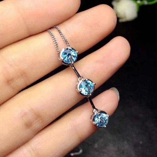 Natural blue topaz gem Elegant Lucky beans Pendant necklace S925 silver Natural gemstone necklace women girl party fine jewelery