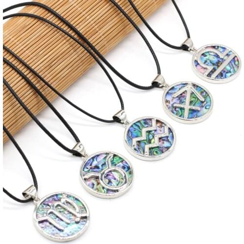 Natural Round Abalone Shell Mother of Pearl Shell Necklace Pendants Accessories for Women Gift Size 32x32mm Length 55cm