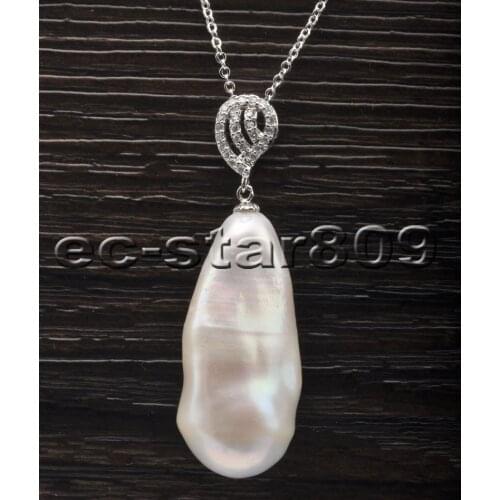 P6760 Super 35mm White Baroque Keshi Pearl Pendant