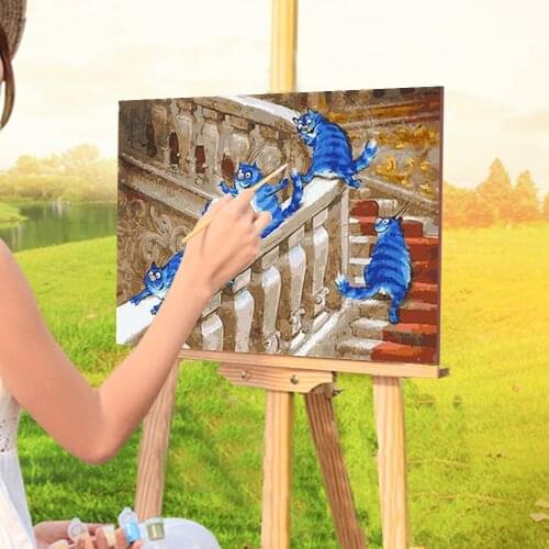 Cartoon Blue White Cat DIY Painting By Numbers Kit Oil Paints 40*50 Boards By Numbers Home Decoration Children Handiwork