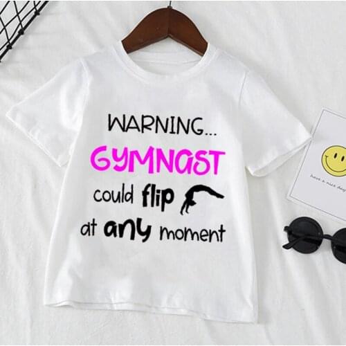 Warning Gymnast Could Flip at Any Moment Summer Kids Cute T-shirt Print Tops Baby TShirt New Fashion Toddler Casual Girl Clothes