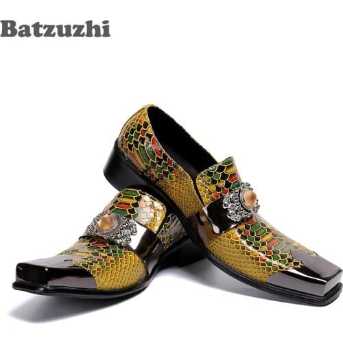 Batzuzhi Luxury Italian Style Mens Shoes Handmade High Quality Leather Dress Shoes Men Gold Formal Business Leather Shoes Male