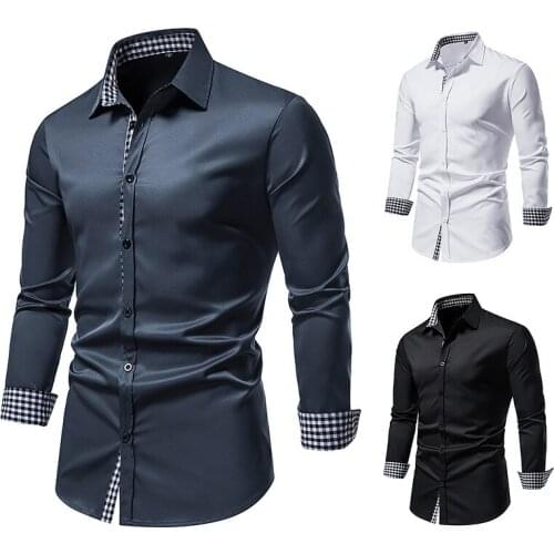 New mens long-sleeved fashion button shirts, solid color business casual shirts, slim-fit formal shirts