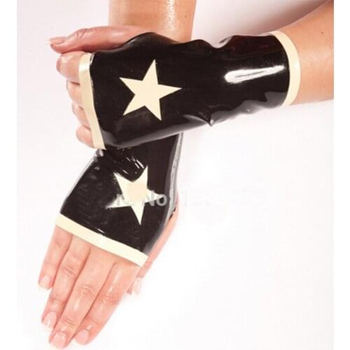 Sexy women men unisex latex exotic lingerie black spliced no fingers short half gloves club cekc zentai fetish