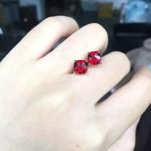 Natural red garnet stone earrings 925 silver Natural gemstone earring women elegant fine Earrings for engagement