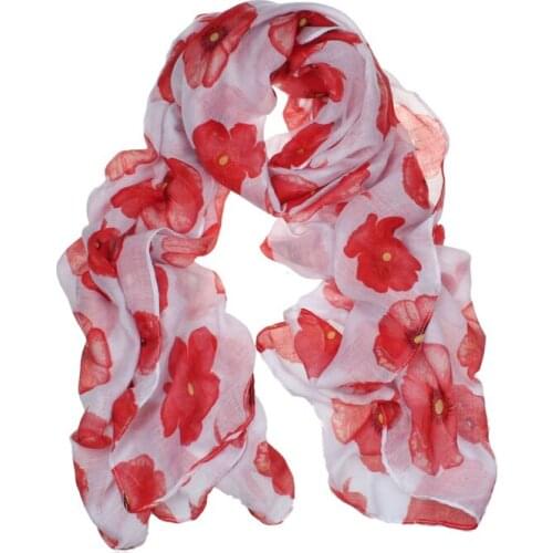 Red Poppy Print Silk Scarf Women For Spring Air Conditioning Towel Muslim Beautiful Spring Lady Shawl The Beath Towel Air Towel