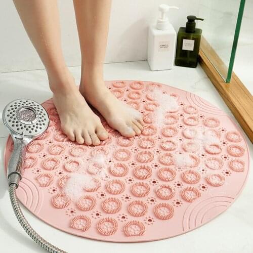 Shower Room Silicone Carpet Non-slip Water-proof Round With Suction Cup Massage Pattern Toilet Functional Rugs