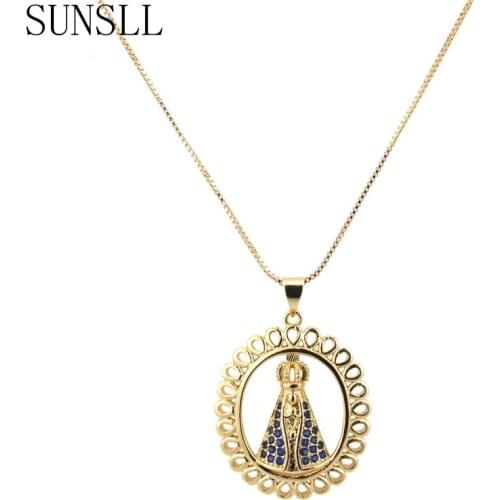 SUNSLL New Arrival Gold Copper Blue&White Cubic Zirconia Bridal Wedding Fashion Pendant Necklace for Women jewelry Gift Party