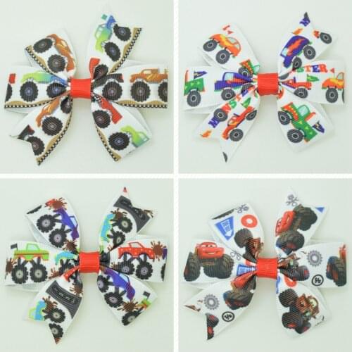 SUPWRF 3.1'' Car cartoon cute Girls Hair Bow With Clip Boutique Printed Ribbon headwear diy wholesale 20 PCS T0929