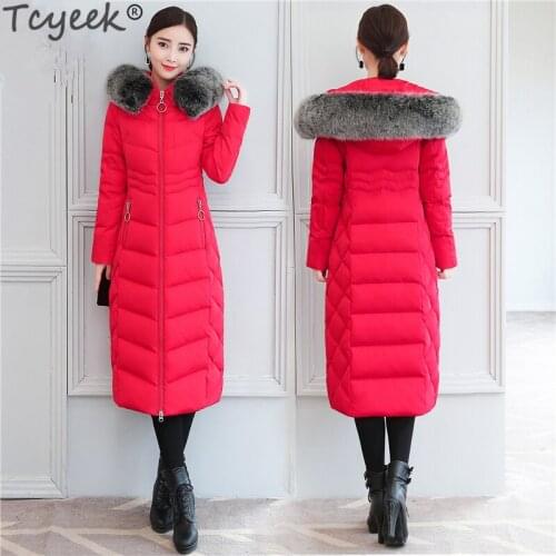 Tcyeek Winter Jacket Women 90% White Duck Down Coat Female Down Parka Real Fox Fur Hooded Thick Warm Long Clothes 2020 202012