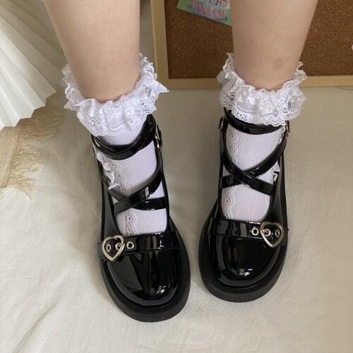 Princess Shoes Sweet Lolita dress up Round Head Thick Heel Cross Bandage Womens Shoes Kawaii Cosplay Mary Jane Shoes 2021
