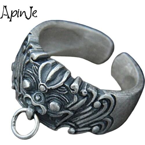 Apinje Vintage Animal Ring Fashion Jewelry 925 Sterling Silver Open Ring for Men Tail Ring