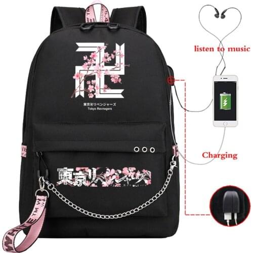 Anime Tokyo Revengers Cherry Blossom Women Backpack Manga Mochila for Girl Travel Rucksack Usb Charging Shoulder Bag for Teenage