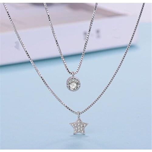 The new hot sale popular personality temperament atmosphere all take double star short female silver plated necklace SE068