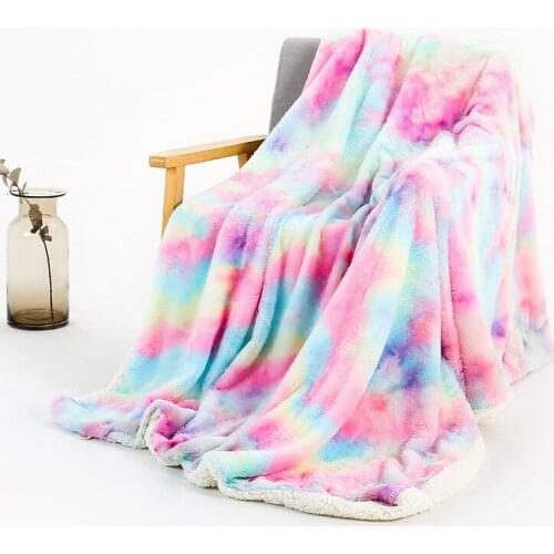 Winter Flannel Blanket Lightweight Bed Sheet Bedspread Sofa Blanket Mechanical Wash New Rainbow Soft Warm Coral Blanket