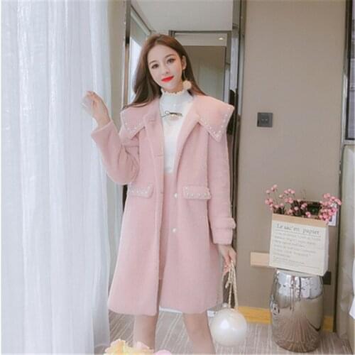 Winter heavy industry nail beaded mid-length coat large lapel long sleeve thickened warm mink down coat jacket