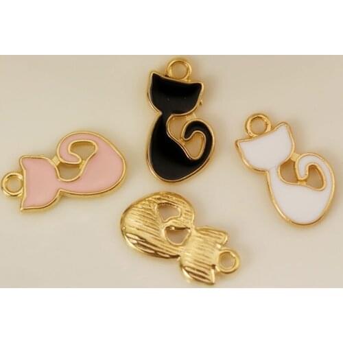 10pcs RUIDAY Squatting Cat Floating Enamel Charms Alloy Pendant For Necklaces/bracelets DIY Female Fashion Jewelry Accessories