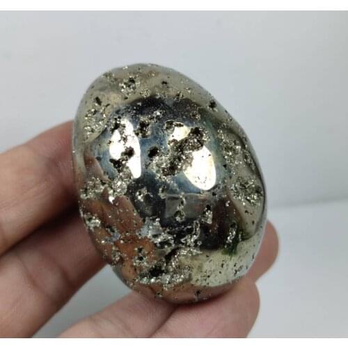180-250g Golden Iron Pyrite Geode Egg Polished Natural Sparkling Cubes Druzy Crystal Mineral Cluster Specimen - Peru