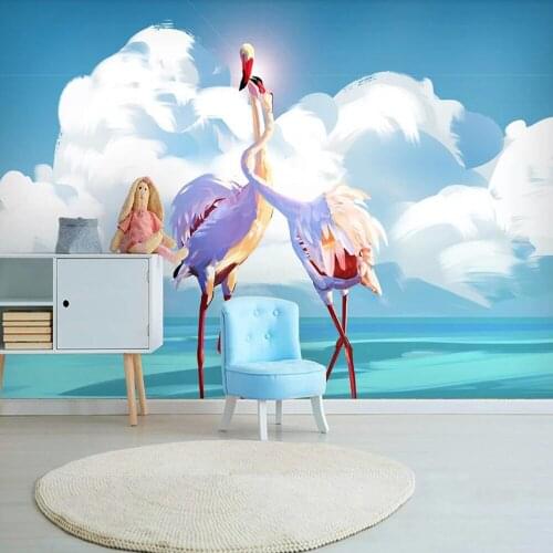 Milofi custom 3D wallpaper mural Nordic ins pink couple flamingo blue sky children room background decoration wallpaper