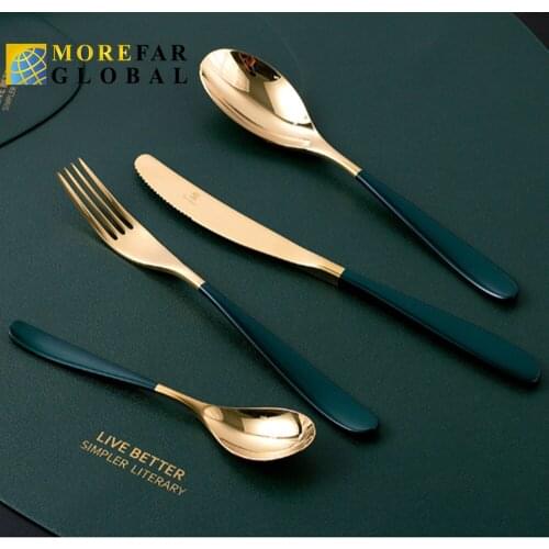 4Pcs/set Ins Dark Green Gold Knife And Fork Spoon Stainless Steel Slectroplating Western Food tableware gift box set Tableware
