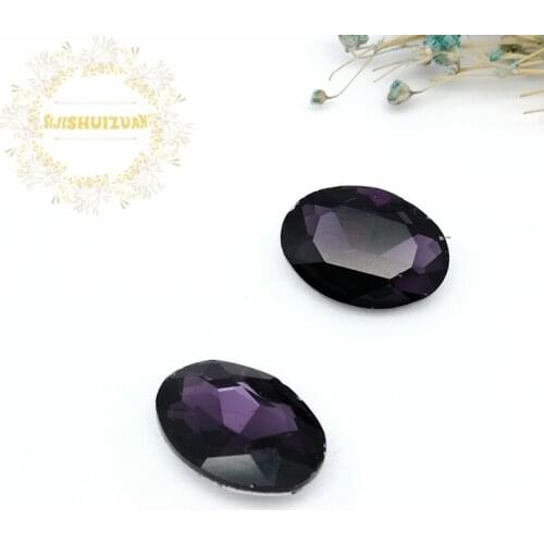 Mobile Accessories Deep Purple Oval shape Crystal Glass Sewing Rhinestones Pointback DIY Wedding Dress and Bag
