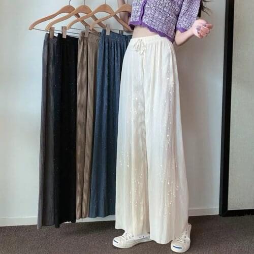 Blingbling Glittering Pants 2021 Explosion Galaxy Starry Sky Wide-leg Diamond Fairy Casual Loose Thin Pleated Skirt Pants