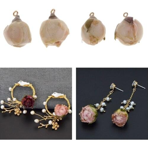 2Pcs 3D Rose Resin Dried Flower Charms for DIY Jewelry Making Dangle Beads