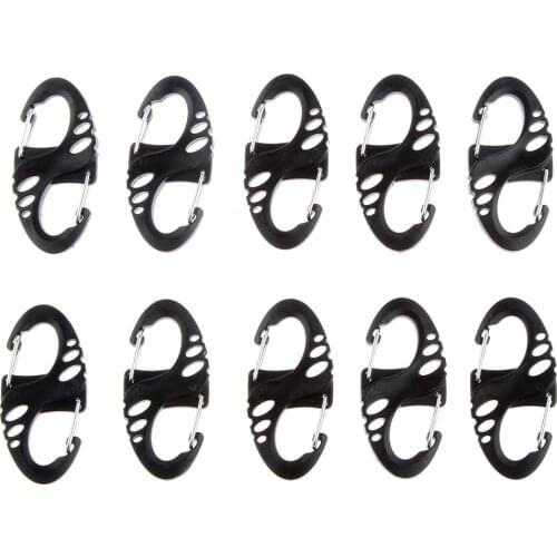 Black S Type Carabiner Camp Snap Hook Climbing Hiking Carabiner Set of 10pcs