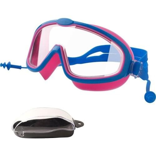 Balight Childrens Large Frame Swimming Glasses Anti-fog HD Waterproof Glasses With Earplugs Swimming Glasses