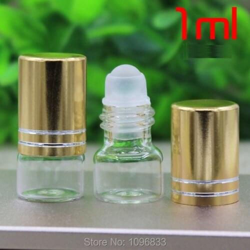 1ML Perfume Vials, Glass Roll on Bottles with Glass Bead, Essential Oil Bottles, Empty Roll on Vials, Cosmetic Vials, 100pcs/Lot