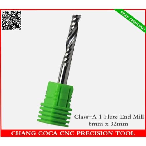 6mm*32mm,Freeshipping CNC machine solid carbide End Mill,tungsten steel 1 flute spiral milling cutter,PVC,MDF,Acrylic cutter