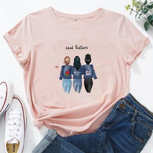 Soul Sisters Graphic Tee Shirt Femme Short Sleeve Best Friend T Shirt Women Fashion All-match T-shirt Woman Casual Loose Tops