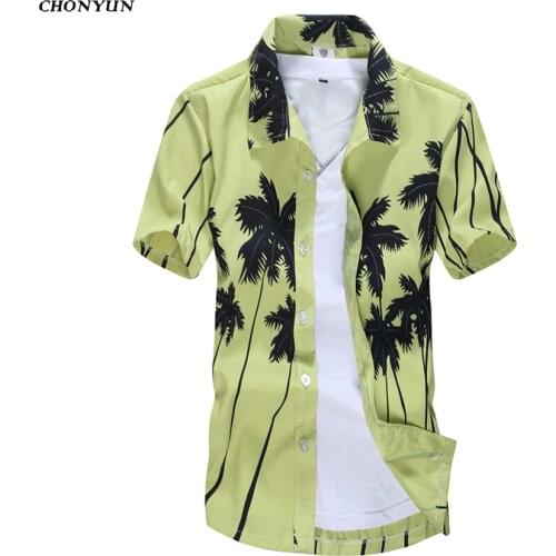 Summer Style Brand Hawaiian Mens Hawaii Beach Shirt Chemise Homme Coconut Palm Prints Loose Casual Shirts Asian Size L-5XL