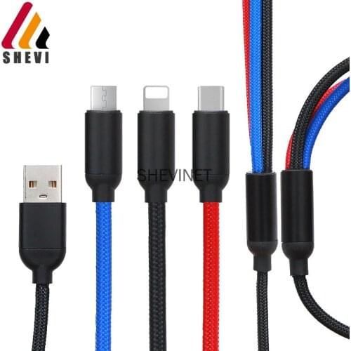 3 in 1 USB Type C Cable for iPhone 11 Pro Max 3 in 1 USB Cable USB C Cable for Samsung Xiaomi Note 8 Pro Micro USB Cable