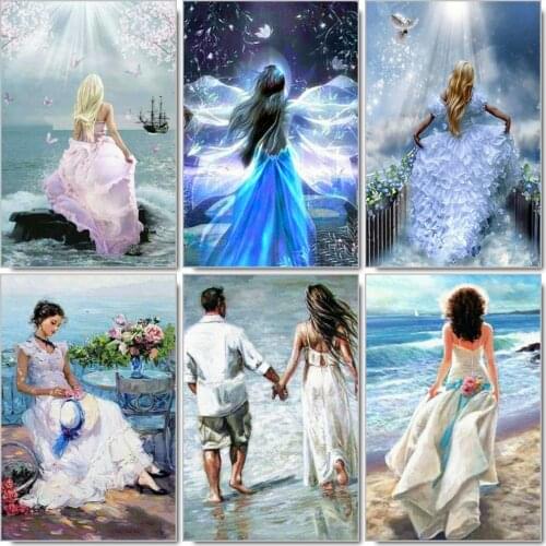 Canvas Size 5d Diamond Painting Woman Portrait Full Square Home Decor Beads Embroidery Mosaic Couple Seaside DIY Art Gift