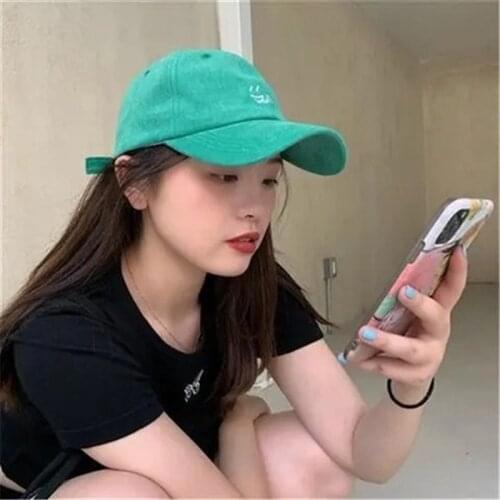 Korean version of spring and summer casual retro soft top all-match smile embroidery caps fashion sun hat