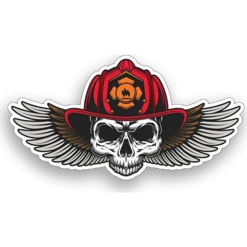 Creative skull sticker fireman helmet cup laptop window bumper wings decal