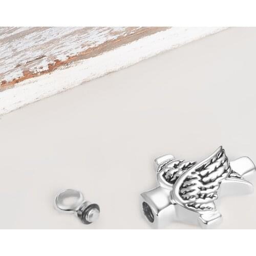 Angel Wings Cross Urn Pendant Cremation Ashes Memorial Necklace Locket Keepsake Jewelry For Women Men Dropshipping