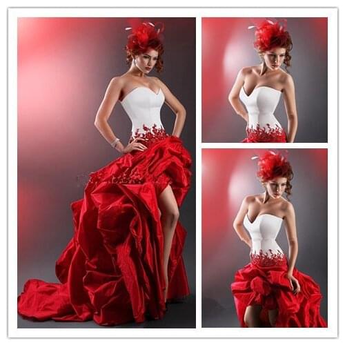 MANSA Fashionable White And Red Wedding Dress Strapless High Low Wedding Gowns Sexy Backless Wedding Dresses Custom Made