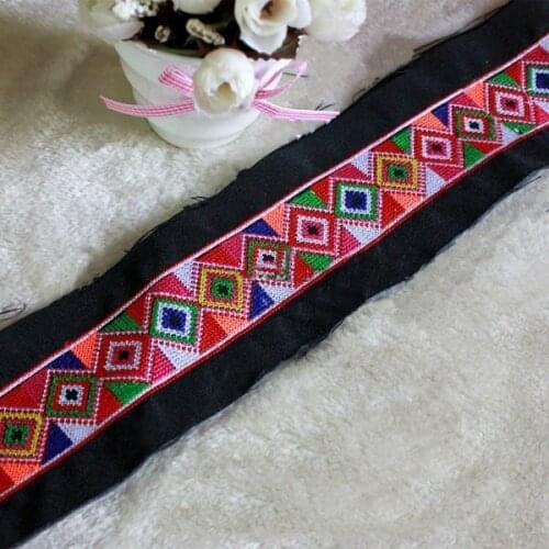 Miao embroidery stitch crochet fabric lace trim 7cm dress collar ribbon tape webbing ethnic tribal hmong thai india boho DIY sew