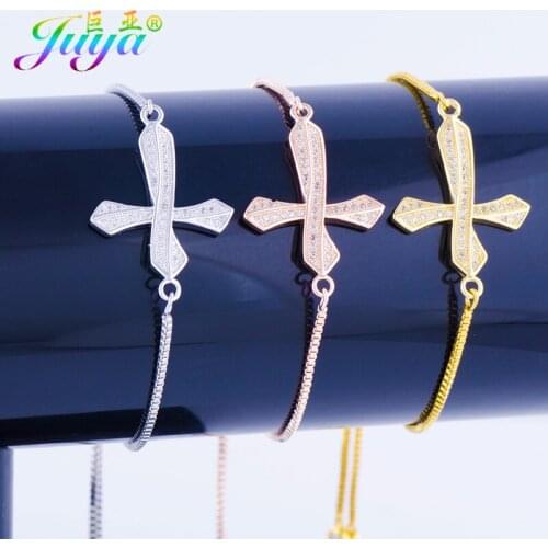 Micro Pave Zircon Jewelry Supplies Gold//Rose Gold Cross Charm Bracelets Gold Chains Women Fashion Cross Charm Bracelets