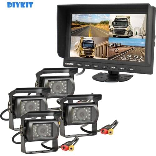 DIYKIT 9" Split Quad Display Rear View Monitor Car Monitor + 4 x CCD IR Rear View Camera Waterproof for Car Truck Bus