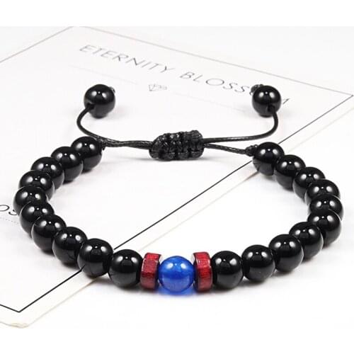 Prayer Natural Black Stone Wooden Beaded Men Bracelets Chakra Braided Rope Adjustable Bangles Healing Balance Women Yoga Jewelry