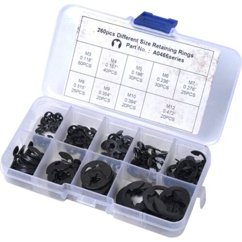 Brand New Durable 260Pcs E-Clip Retaining Ring Snap Ring Assortment 9 Sizes