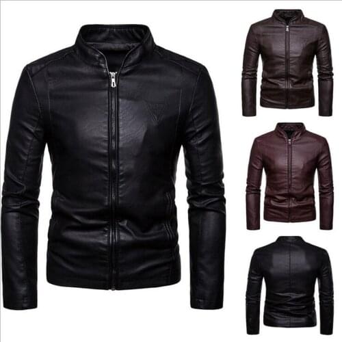 2021 Spring And Autumn New Mens Motorcycle Jacket PU Leather Jacket Stand Collar Jacket Casual Jacket Motorcycle Coat