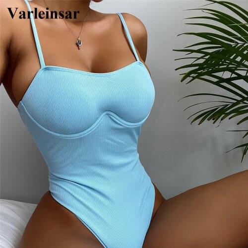 New Sexy Ribbed Backless Monokini High Cut One Piece Swimsuit Women Swimwear Female Padded Bather Bathing Suit Swim Lady V3162