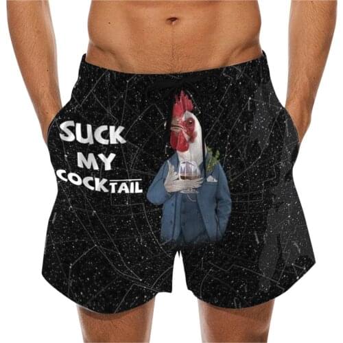 Siwmwear Beach Board Shorts Special Cock Print Shorts Beach For Beer Festival Casual Loose Drawstring Shorts