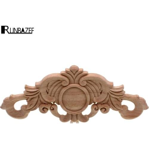 RUNBAZEF Vintage Unpainted Wood Carved Corner Onlay Applique Frame Decorate Wall Furniture Decorative Figurine Wooden Miniature