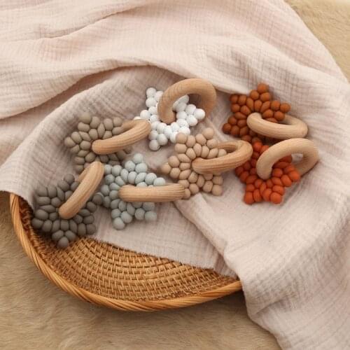 Silicone Baby Rattle Mobile Toy Wood Teether Infant Intelligence Grasping Nursing Gift Toy